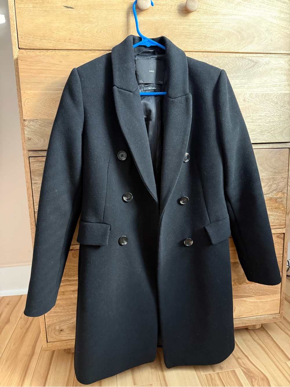 Mango Double-Breasted Black Pea Coat